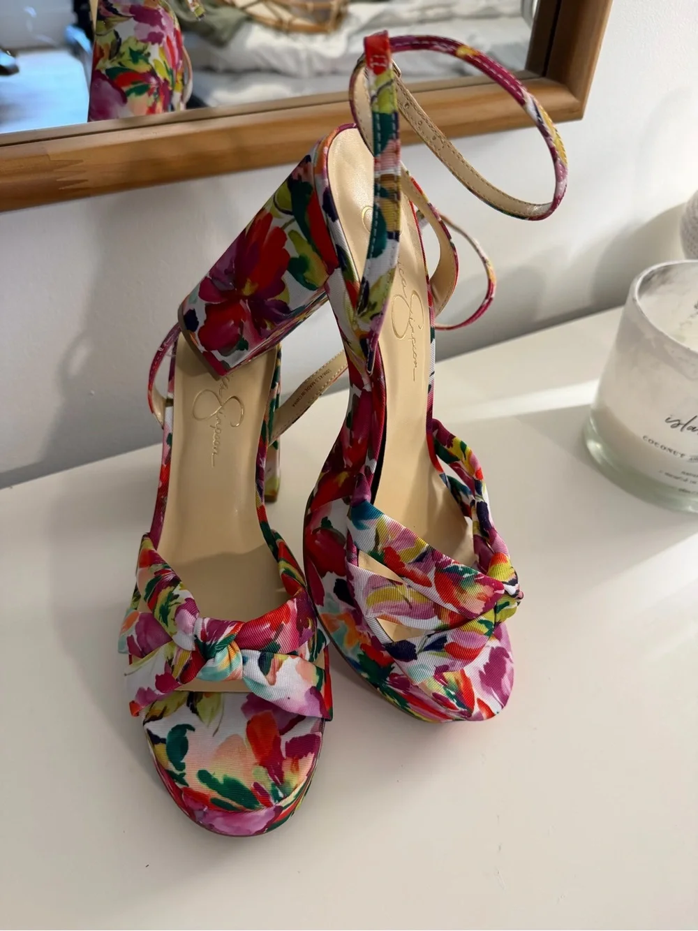 Jessica Simpson Floral Multicolor Platform Slingbacks - Pink/Green/Yellow